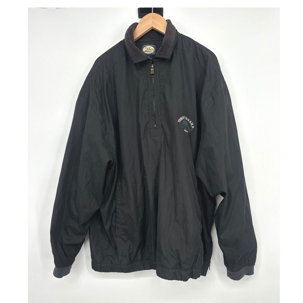 Tommy Bahama Pullover Jacket Mens M Black Quarter Zip Windbreaker Golf Birdie
